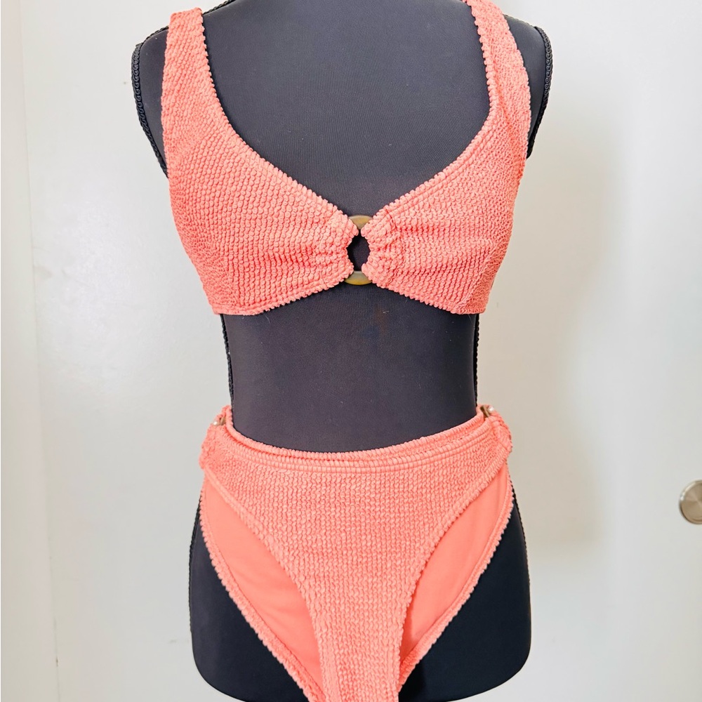Billabong Coral Textured Bikini w/ Tortoise & Metal Detailing